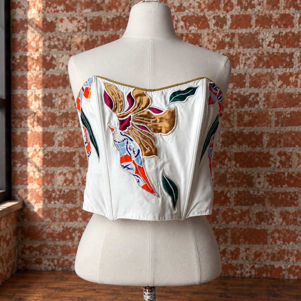 Vintage 90s Victorias Secret Gold Label Floral Embroidered Corset Top Coquette M